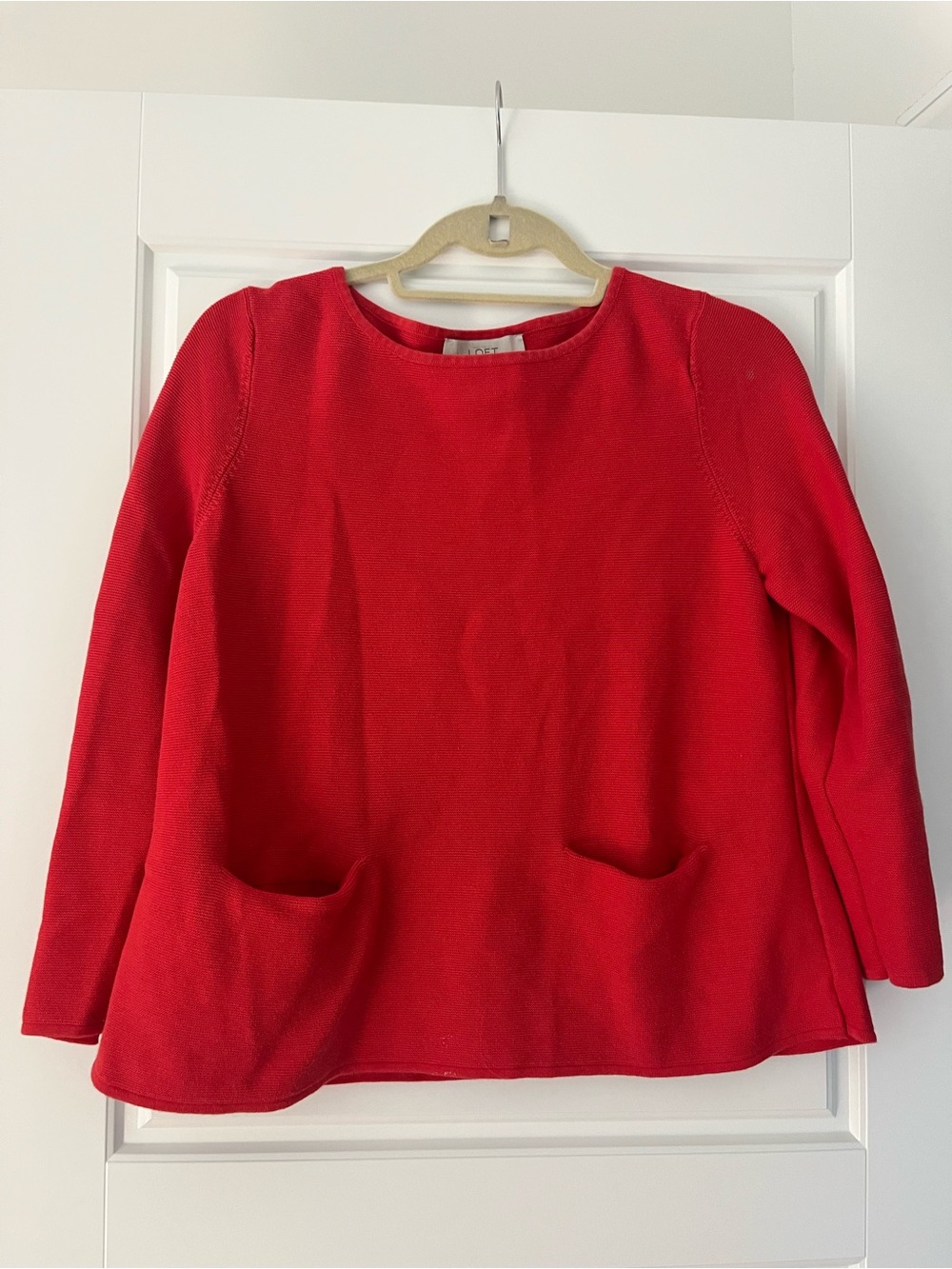 LOFT Red Long Sleeve Pocketed Sweater Top